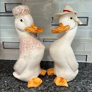 VINTAGE Ceramic Large Duck Figurines with Hats